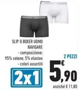 Conad Slip o boxer uomo NAVIGARE composizione: 95% cotone, 5% elastan colori assortiti offerta