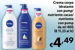 Eurospesa Crema corpo idratante con pump/ nutriente cacao/ nutriente con pump offerta
