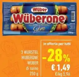 Conad 3 wurstel WUBERONE WUBER di suino offerta