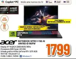 Expert acer NOTEBOOK NITRO V 16S AI ANV16S-61-R6PW offerta