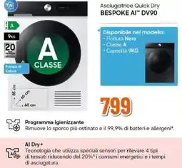 Expert SAMSUNG Asciugatrice Quick Dry BESPOKE AI DV90 offerta