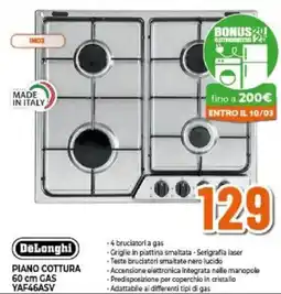 Expert DeLonghi PIANO COTTURA GAS YAF46ASV offerta