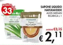 Coal Sapone liquido naturaverde aloe/argan ricarica offerta