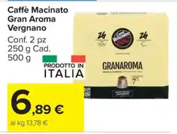 Carrefour Caffè Macinato Gran Aroma Vergnano offerta