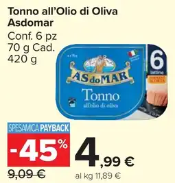 Carrefour Market Tonno all'Olio di Oliva Asdomar offerta