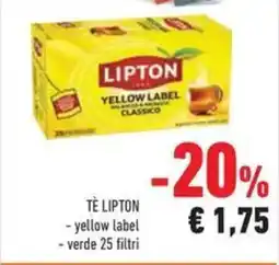 Conad TÈ LIPTON yellow label verde 25 filtri offerta