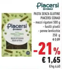 Conad Pasta senza glutine PIACERSI CONAD mezzi rigatoni offerta