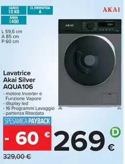 Carrefour Lavatrice Akai Silver AQUA106 offerta