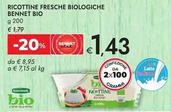 Bennet Ricottine fresche biologiche BENNET BIO offerta
