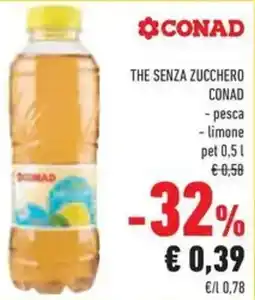 Conad The senza zucchero CONAD pesca limone pet 0,5 l offerta