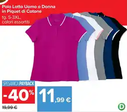 Carrefour Polo Lotto Uomo o Donna in Piquet di Cotone offerta