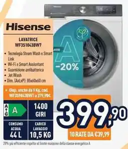 Unieuro Hisense LAVATRICE WF3S1043BW7 offerta