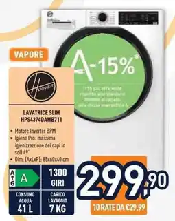 Unieuro Hoover LAVATRICE SLIM HPS4374DAMB711 offerta