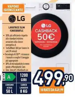 Unieuro LG LAVATRICE SLIM F2NX50S8TLC offerta