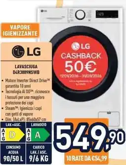 Unieuro LG LAVASCIUGA D4R3009NSWB offerta