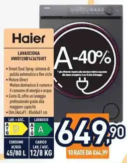 Unieuro Haier LAVASCIUGA HWD120B14367GUIT offerta