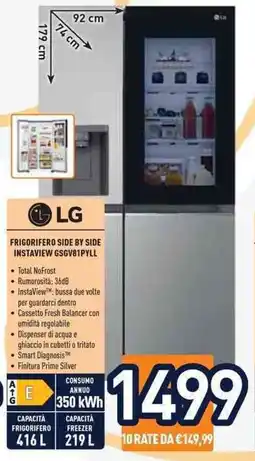 Unieuro LG FRIGORIFERO SIDE BY SIDE INSTAVIEW GSGV81PYLL offerta