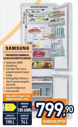 Unieuro SAMSUNG FRIGORIFERO COMBINATO DA INCASSO BRB70F26BDS0EF offerta