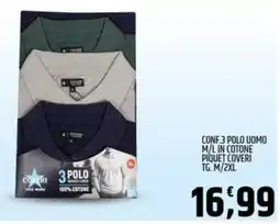 Ard Discount Conf 3 polo uomo m/l in cotone piquet coveri tg. m/2xl offerta