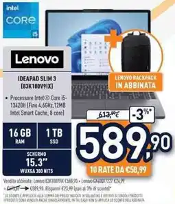 Unieuro Lenovo IDEAPAD SLIM 3 (83K100V9IX) offerta