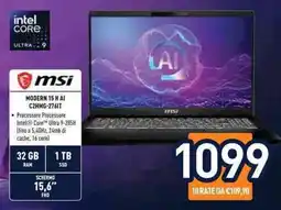 Unieuro msi MODERN 15 H AI C2HMG-2761T offerta