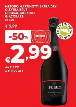 Bennet Metodo martinotti extra dry o extra brut o dosaggio zero GIACOBAZZI offerta