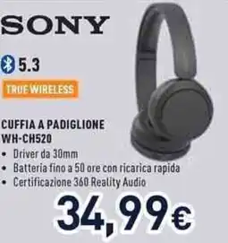 Unieuro SONY CUFFIA A PADIGLIONE WH-CH520 offerta
