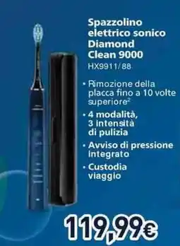 Unieuro PHILIPS Spazzolino elettrico sonico Diamond Clean 9000 HX9911/88 offerta
