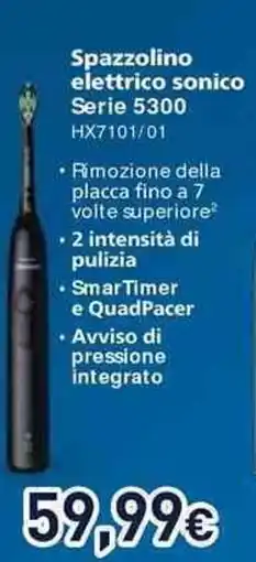 Unieuro PHILIPS Spazzolino elettrico sonico Serie 5300 HX7101/01 offerta