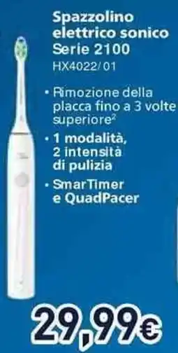 Unieuro PHILIPS Spazzolino elettrico sonico Serie 2100 HX4022/01 offerta