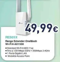 Unieuro tp-link RE505X Range Extender OneMesh Wi-Fi 6 AX1500 offerta