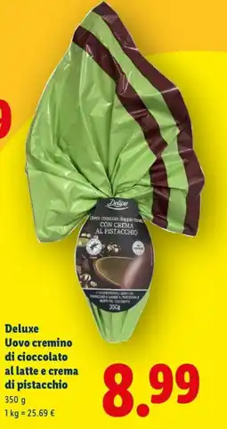 Lidl Deluxe Uovo cremino di cioccolato al latte e crema di pistacchio offerta
