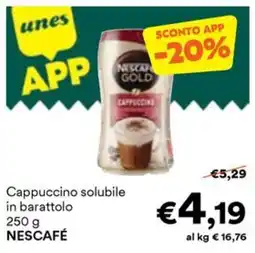 Unes Cappuccino solubile in barattolo NESCAFÉ offerta