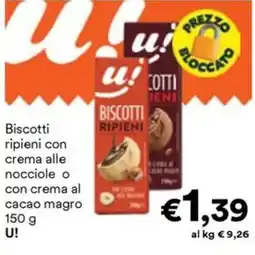 Unes Biscotti ripieni con crema alle nocciole o con crema al cacao magro U! offerta