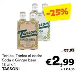 Unes Tonica, Tonica al cedro Soda o Ginger beer TASSONI offerta