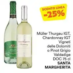 Unes Müller Thurgau IGT, Chardonnay IGT Vigneti delle Dolomiti o Pinot Grigio Valdadige DOC SANTA MARGHERITA offerta