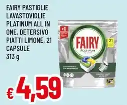 Famila Superstore Fairy pastiglie lavastoviglie platinum all in one, detersivo piatti limone, 21 capsule offerta