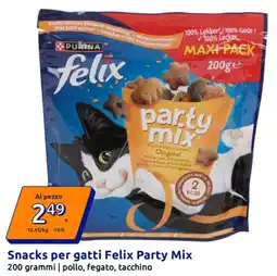 Action Snacks per gatti Felix Party Mix 200 grammi | pollo, fegato, tacchino offerta