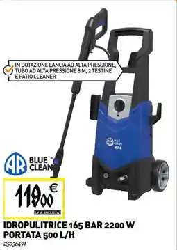 Tecnomat BLUE CLEAN IDROPULITRICE 165 BAR 2200 W PORTATA 500 L/H offerta