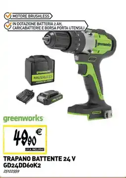 Tecnomat greenworks TRAPANO BATTENTE 24 V GD24DD60K2 offerta