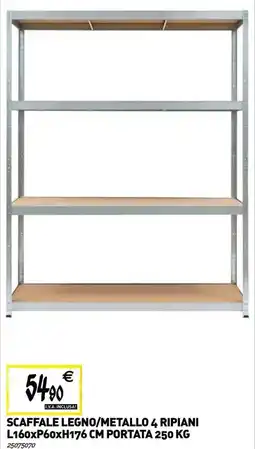 Tecnomat Scaffale legno/metallo 4 ripiani, porta offerta