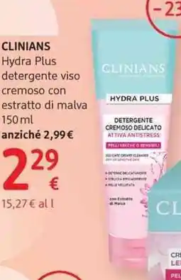 dm drogerie markt CLINIANS Hydra Plus detergente viso cremoso con estratto di malva offerta