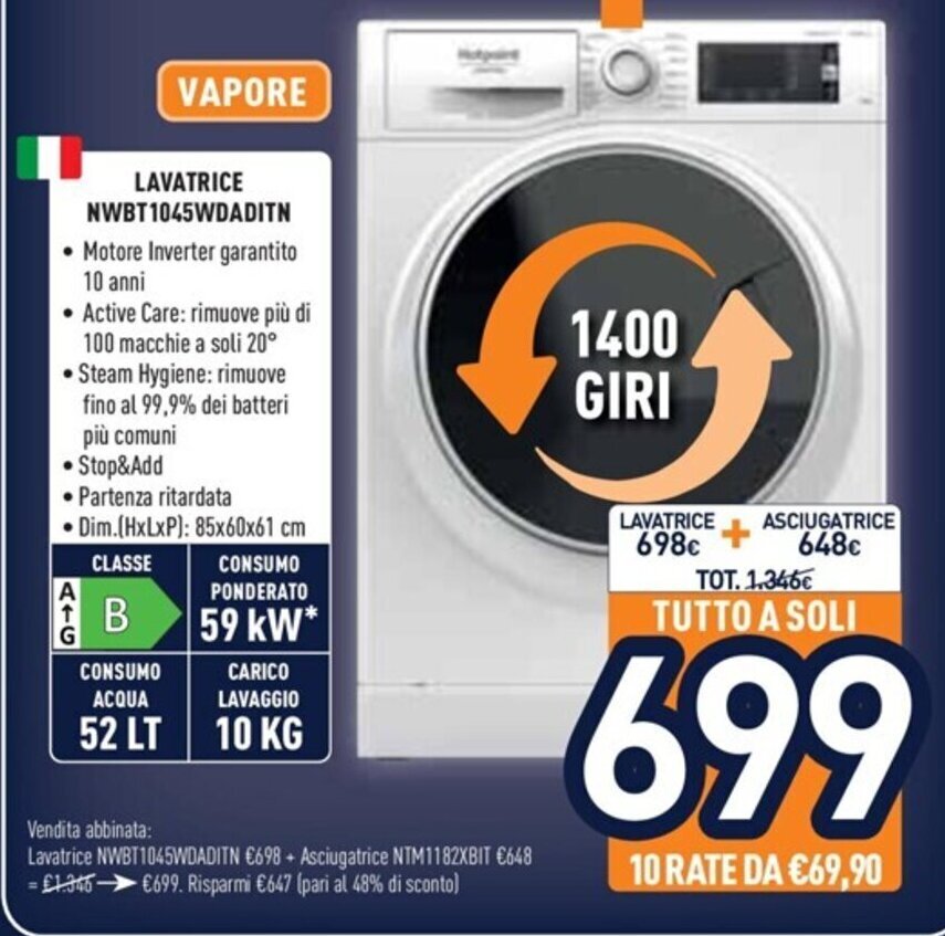 Vapore Lavatrice NWBT1045WDADITN offerta di Unieuro