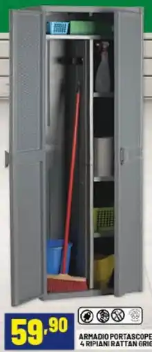Risparmio Casa Armadio portascope 4 ripiani rattan grigio offerta