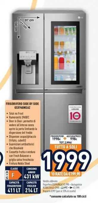 Unieuro Frigorifero Side by Side GSX960NSAZ offerta