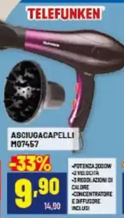 Risparmio Casa TELEFUNKEN ASCIUGACAPELLI M07457 offerta