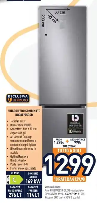 Unieuro Esclusiva Unieuro Frigorifero Combinato RB38T775CSR offerta