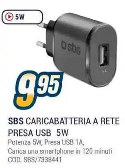 Sinergy Sbs caricabatteria a rete presa usb 5W offerta