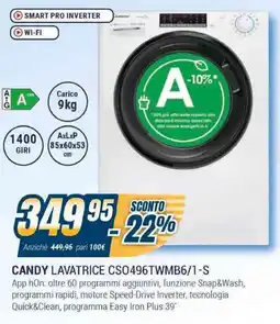 Sinergy CANDY LAVATRICE CS0496TWMB6/1-S offerta