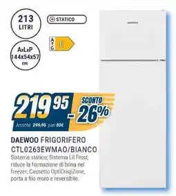 Sinergy DAEWOO FRIGORIFERO CTL0263EWMAO/BIANCO offerta